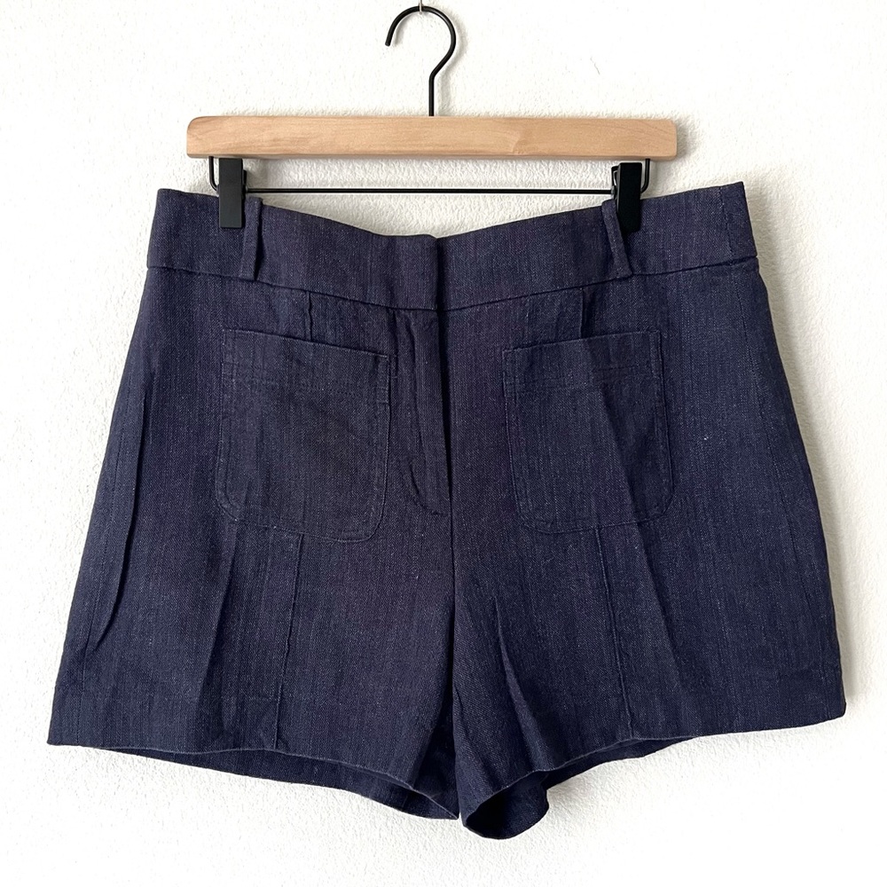 LOFT LINEN COTTON BLEND TROUSER SHORTS LINED NAVY BLUE NUBBY TEXTURE Siz…